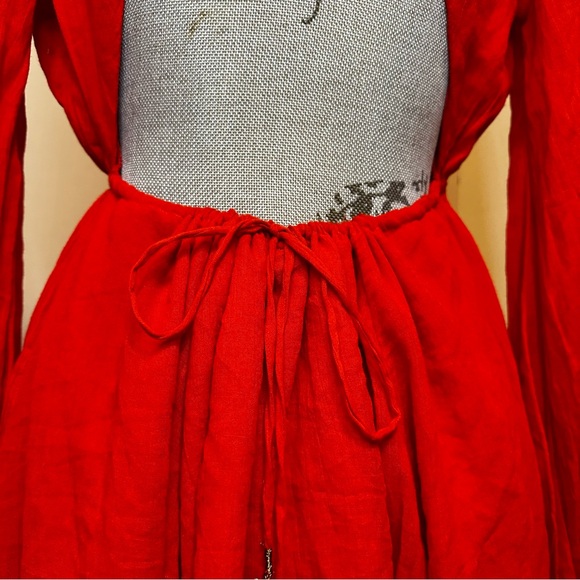 Free People Formentera Long Sleeve Mini Dress Red - Small Oversized - Picture 6 of 16